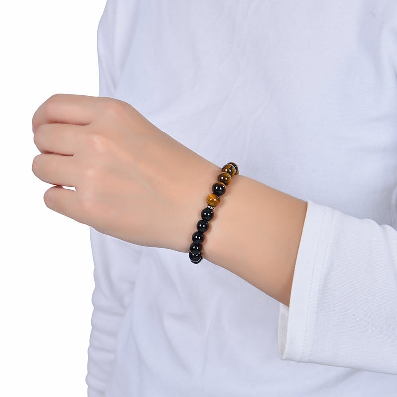 Natural Tiger Eye Stone Obsidian Black Magnet Bracelet Natural Stone Three-Layer Beaded Bracelet Triple Bracelet - Image 3